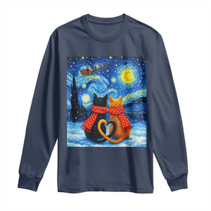 Funny Couples Christmas Long Sleeve Shirt Cats Lover Starry Night TS14 Navy Print Your Wear
