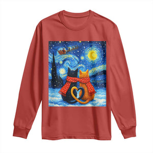 Funny Couples Christmas Long Sleeve Shirt Cats Lover Starry Night TS14 Red Print Your Wear