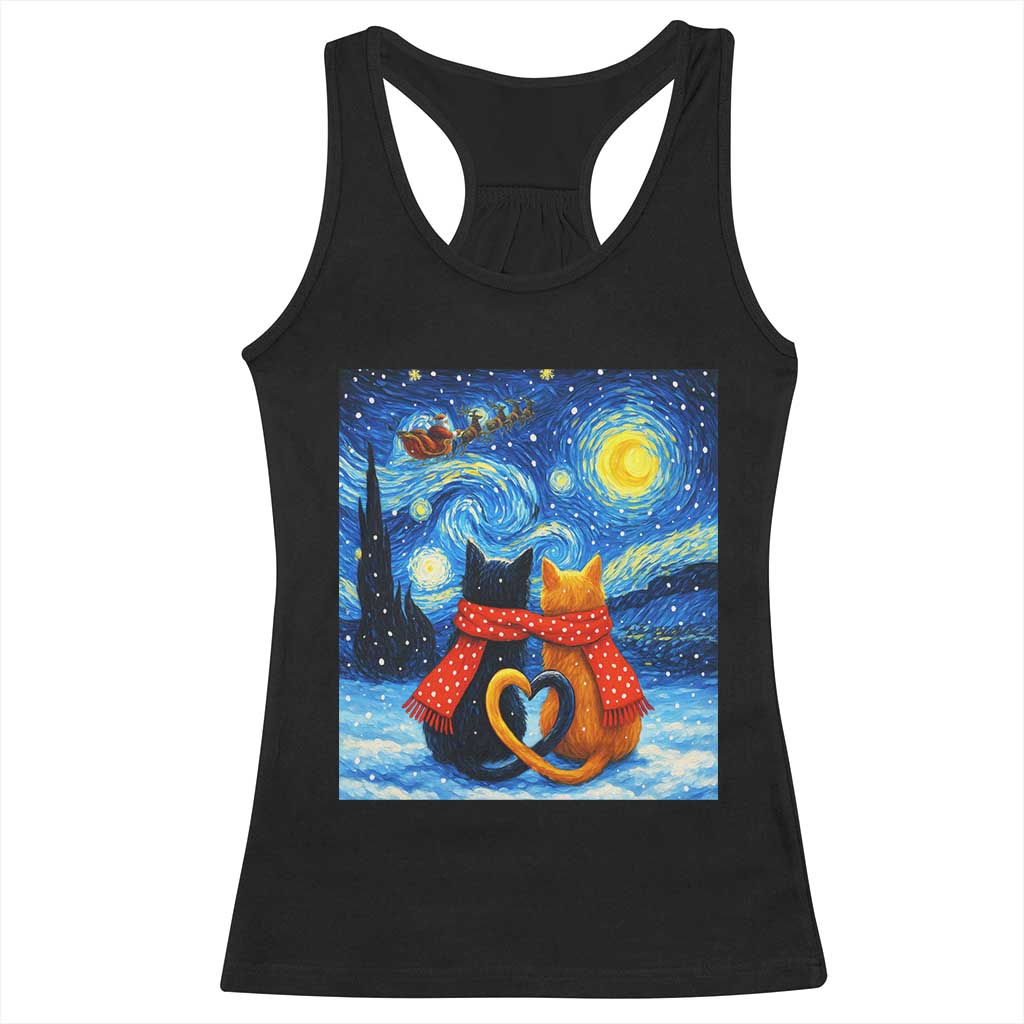Funny Couples Christmas Racerback Tank Top Cats Lover Starry Night TS14 Black Print Your Wear