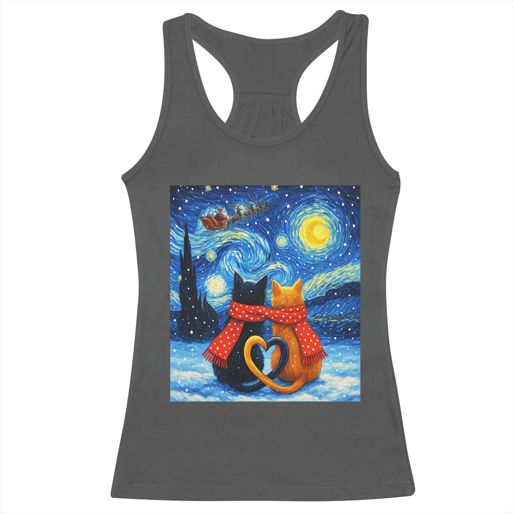 Funny Couples Christmas Racerback Tank Top Cats Lover Starry Night TS14 Dark Heather Print Your Wear