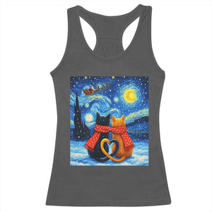 Funny Couples Christmas Racerback Tank Top Cats Lover Starry Night TS14 Dark Heather Print Your Wear