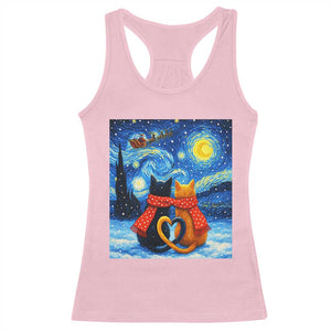 Funny Couples Christmas Racerback Tank Top Cats Lover Starry Night TS14 Light Pink Print Your Wear
