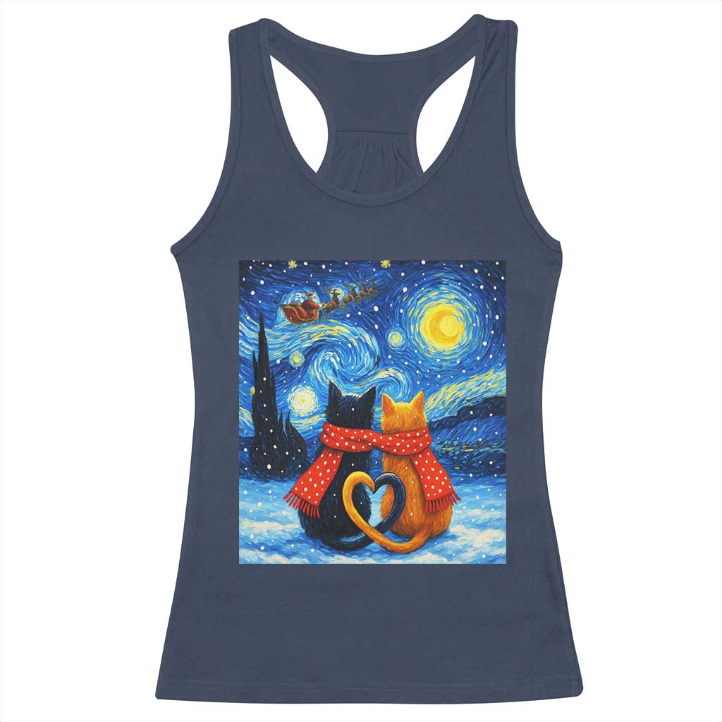 Funny Couples Christmas Racerback Tank Top Cats Lover Starry Night TS14 Navy Print Your Wear