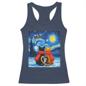 Funny Couples Christmas Racerback Tank Top Cats Lover Starry Night TS14 Navy Print Your Wear