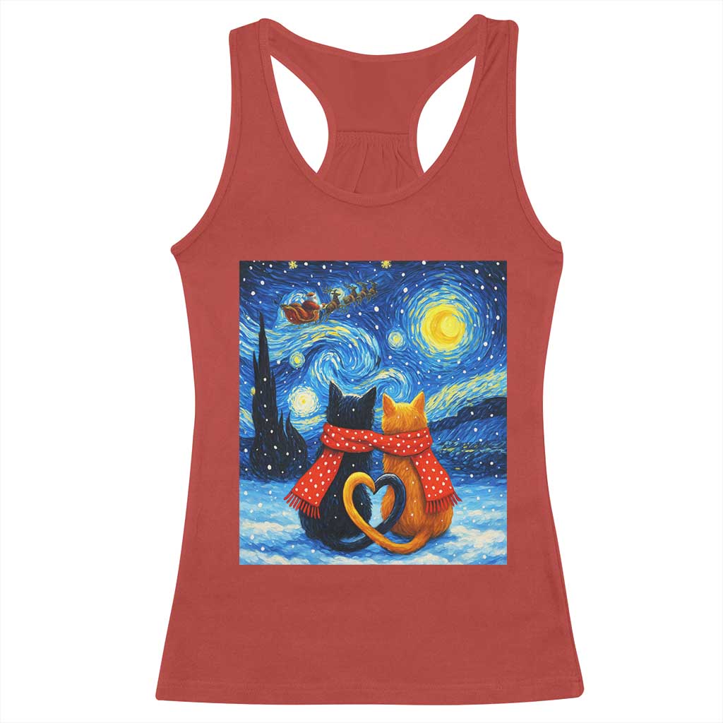 Funny Couples Christmas Racerback Tank Top Cats Lover Starry Night TS14 Red Print Your Wear