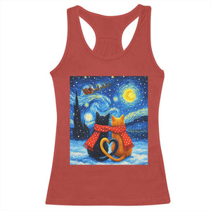 Funny Couples Christmas Racerback Tank Top Cats Lover Starry Night TS14 Red Print Your Wear