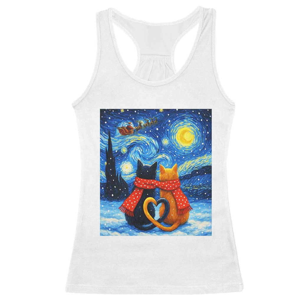 Funny Couples Christmas Racerback Tank Top Cats Lover Starry Night TS14 White Print Your Wear