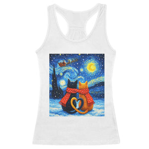 Funny Couples Christmas Racerback Tank Top Cats Lover Starry Night TS14 White Print Your Wear