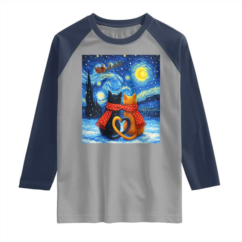 Funny Couples Christmas Raglan Shirt Cats Lover Starry Night TS14 Sport Gray Navy Print Your Wear