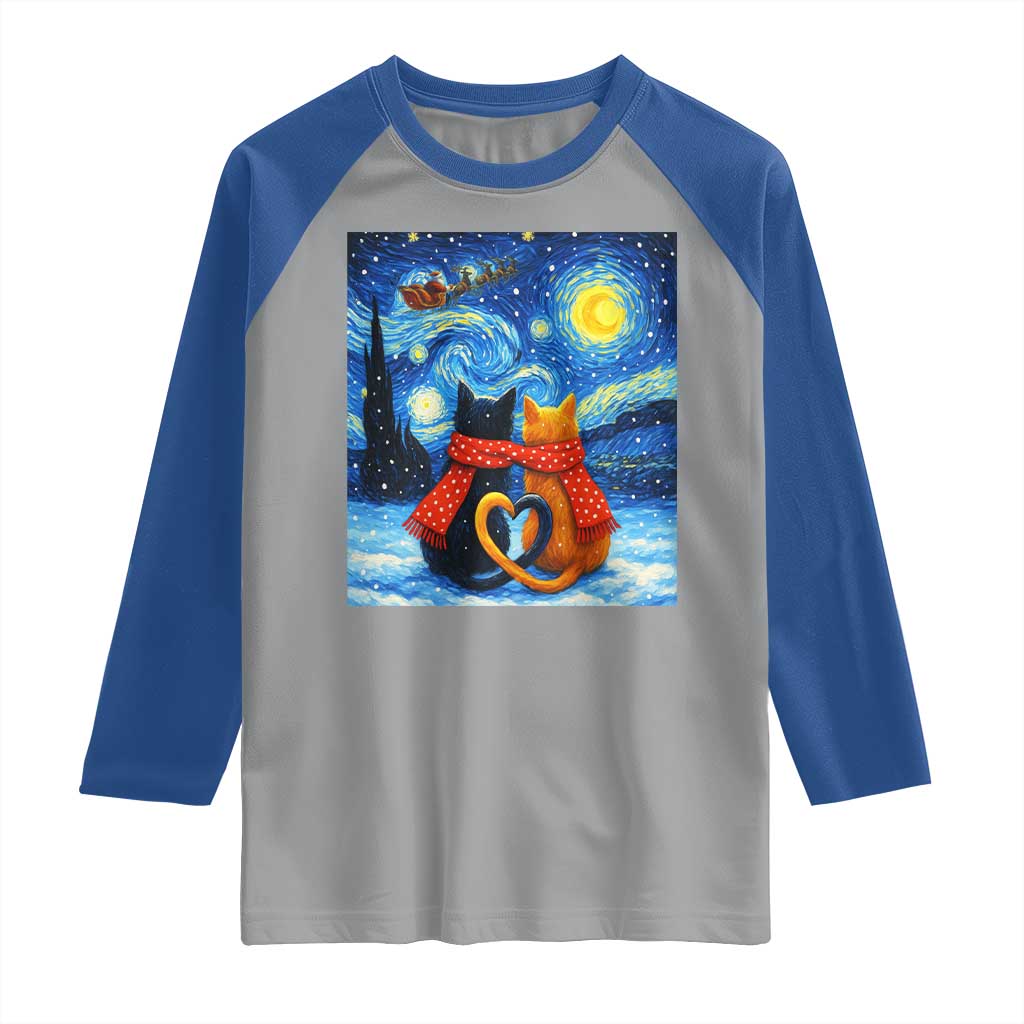 Funny Couples Christmas Raglan Shirt Cats Lover Starry Night TS14 Sport Gray Royal Print Your Wear
