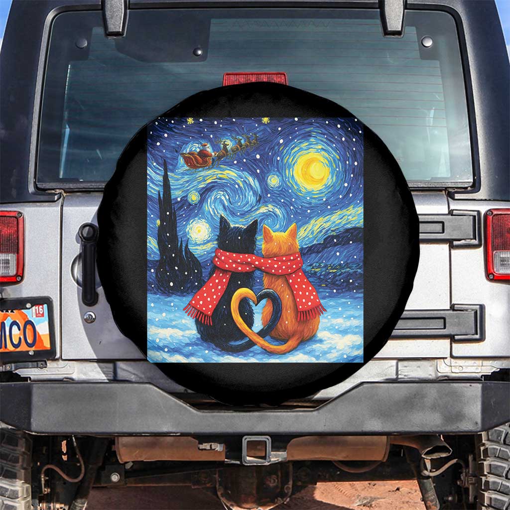 Funny Couples Christmas Spare Tire Cover Cats Lover Starry Night TS14 No hole Black Print Your Wear
