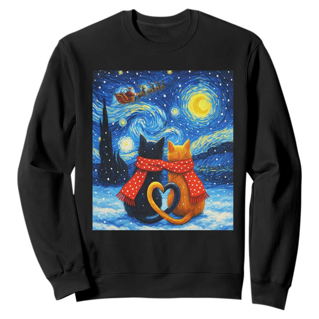 Funny Couples Christmas Sweatshirt Cats Lover Starry Night TS14 Black Print Your Wear