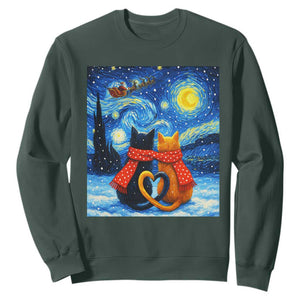 Funny Couples Christmas Sweatshirt Cats Lover Starry Night TS14 Dark Forest Green Print Your Wear
