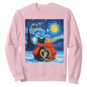 Funny Couples Christmas Sweatshirt Cats Lover Starry Night TS14 Light Pink Print Your Wear