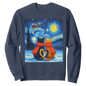 Funny Couples Christmas Sweatshirt Cats Lover Starry Night TS14 Navy Print Your Wear