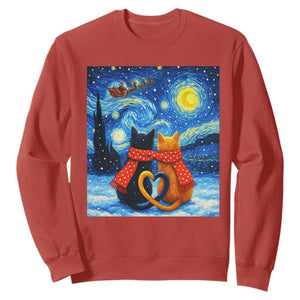 Funny Couples Christmas Sweatshirt Cats Lover Starry Night TS14 Red Print Your Wear