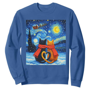 Funny Couples Christmas Sweatshirt Cats Lover Starry Night TS14 Royal Blue Print Your Wear