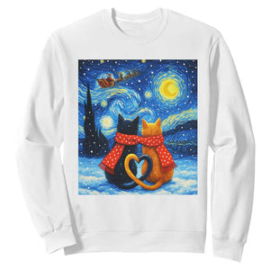 Funny Couples Christmas Sweatshirt Cats Lover Starry Night TS14 White Print Your Wear