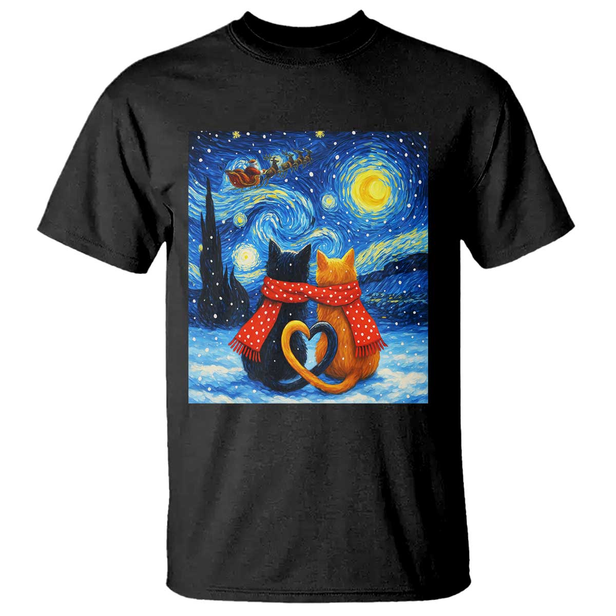 Funny Couples Christmas T Shirt Cats Lover Starry Night TS14 Black Print Your Wear