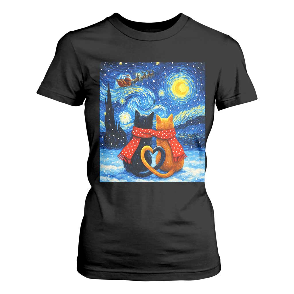 Funny Couples Christmas T Shirt For Women Cats Lover Starry Night TS14 Black Print Your Wear