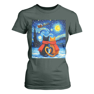 Funny Couples Christmas T Shirt For Women Cats Lover Starry Night TS14 Dark Forest Green Print Your Wear