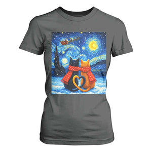 Funny Couples Christmas T Shirt For Women Cats Lover Starry Night TS14 Dark Heather Print Your Wear