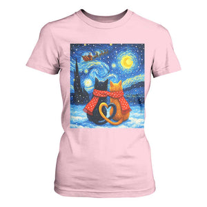 Funny Couples Christmas T Shirt For Women Cats Lover Starry Night TS14 Light Pink Print Your Wear
