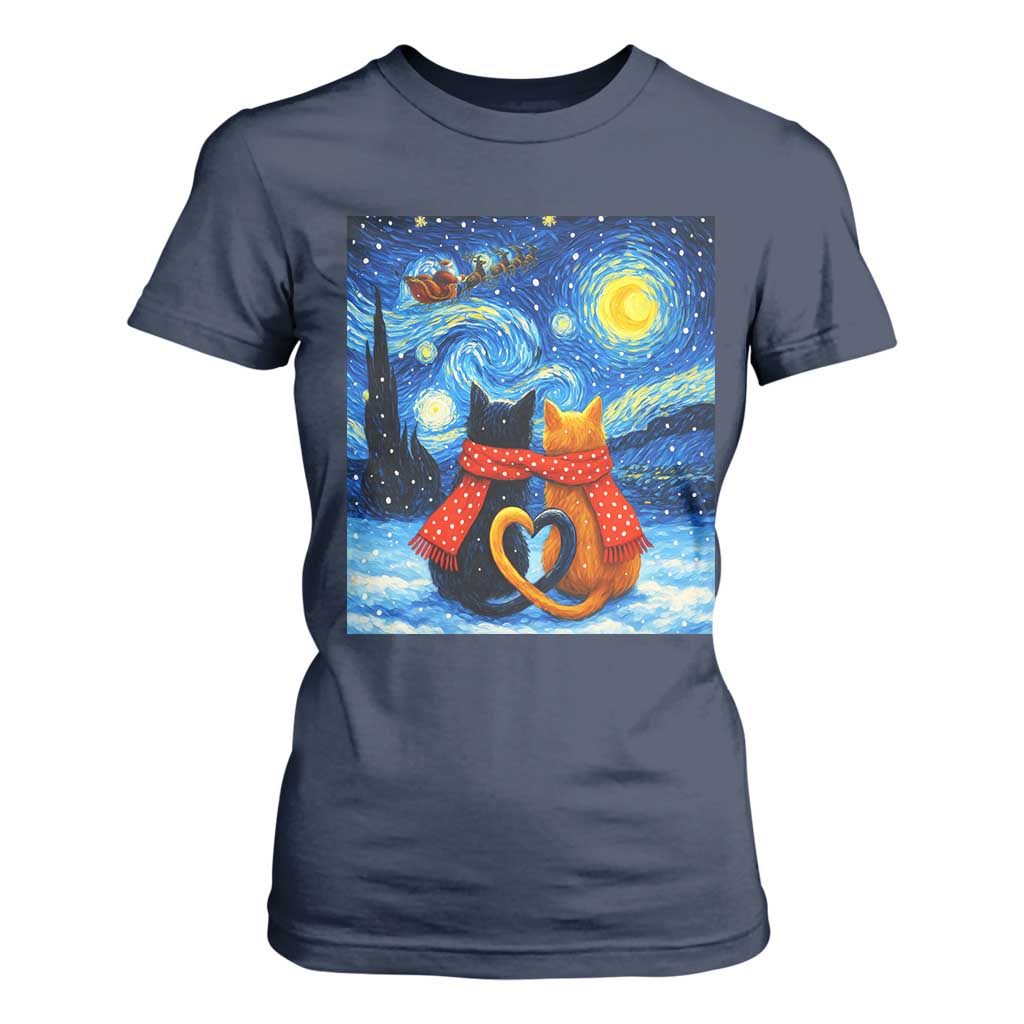 Funny Couples Christmas T Shirt For Women Cats Lover Starry Night TS14 Navy Print Your Wear