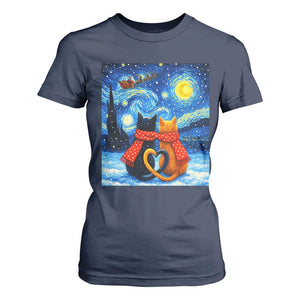 Funny Couples Christmas T Shirt For Women Cats Lover Starry Night TS14 Navy Print Your Wear