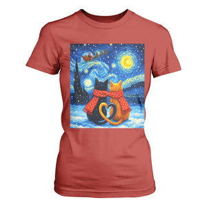 Funny Couples Christmas T Shirt For Women Cats Lover Starry Night TS14 Red Print Your Wear