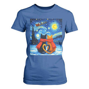 Funny Couples Christmas T Shirt For Women Cats Lover Starry Night TS14 Royal Blue Print Your Wear