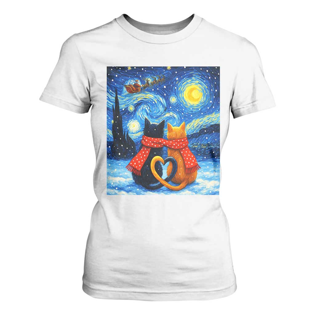 Funny Couples Christmas T Shirt For Women Cats Lover Starry Night TS14 White Print Your Wear