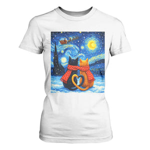 Funny Couples Christmas T Shirt For Women Cats Lover Starry Night TS14 White Print Your Wear