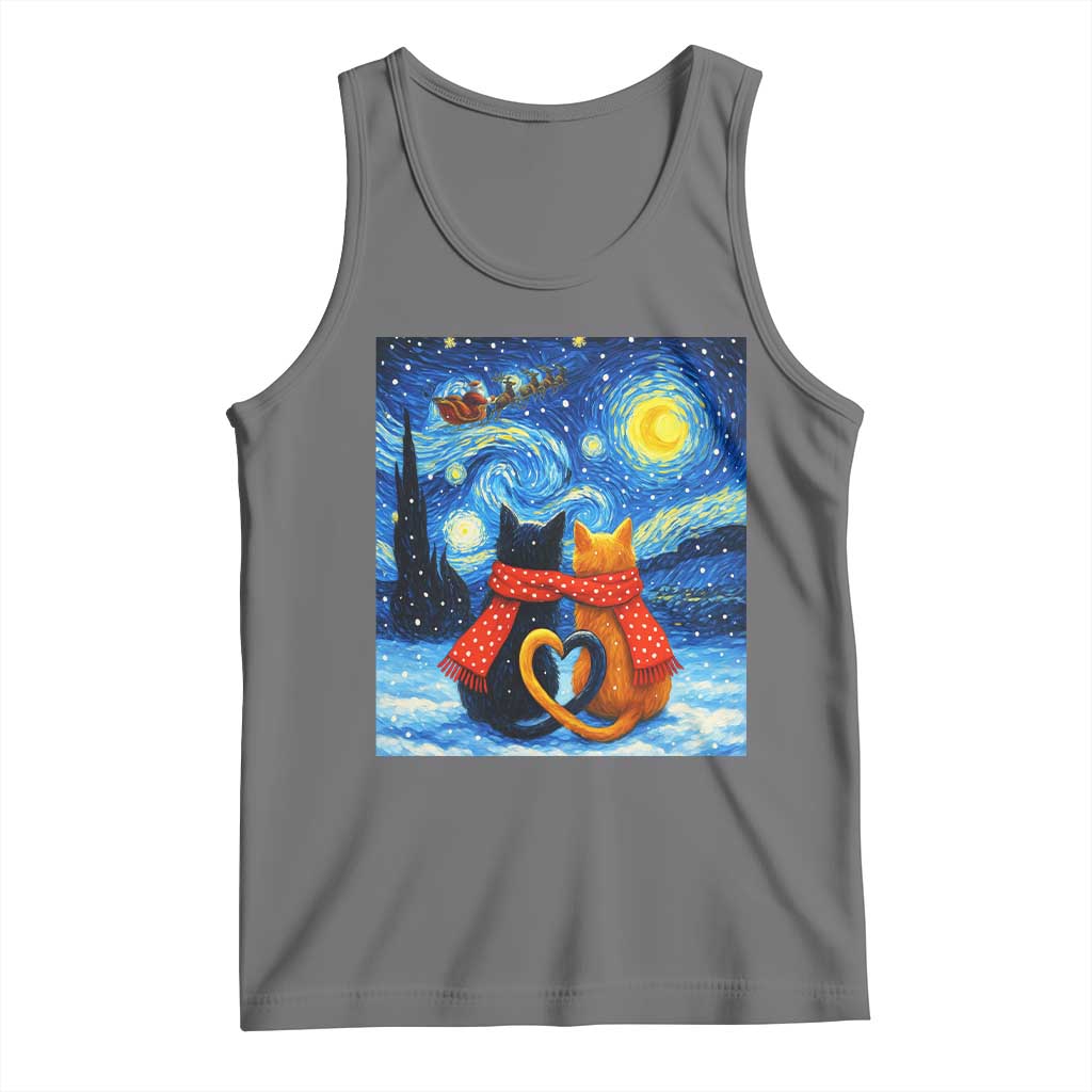 Funny Couples Christmas Tank Top Cats Lover Starry Night TS14 Black Heather Print Your Wear