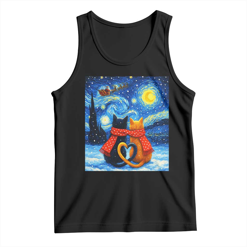 Funny Couples Christmas Tank Top Cats Lover Starry Night TS14 Black Print Your Wear