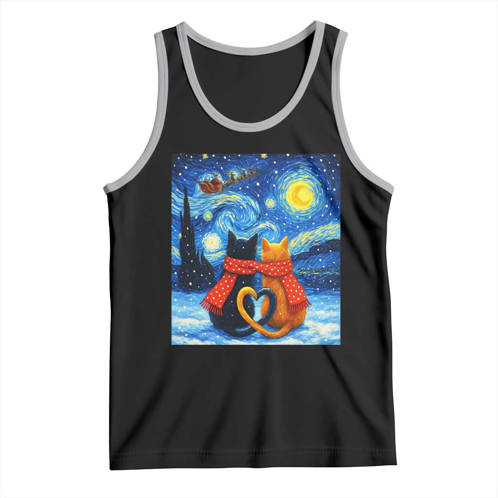 Funny Couples Christmas Tank Top Cats Lover Starry Night TS14 Black Athletic Heather Print Your Wear