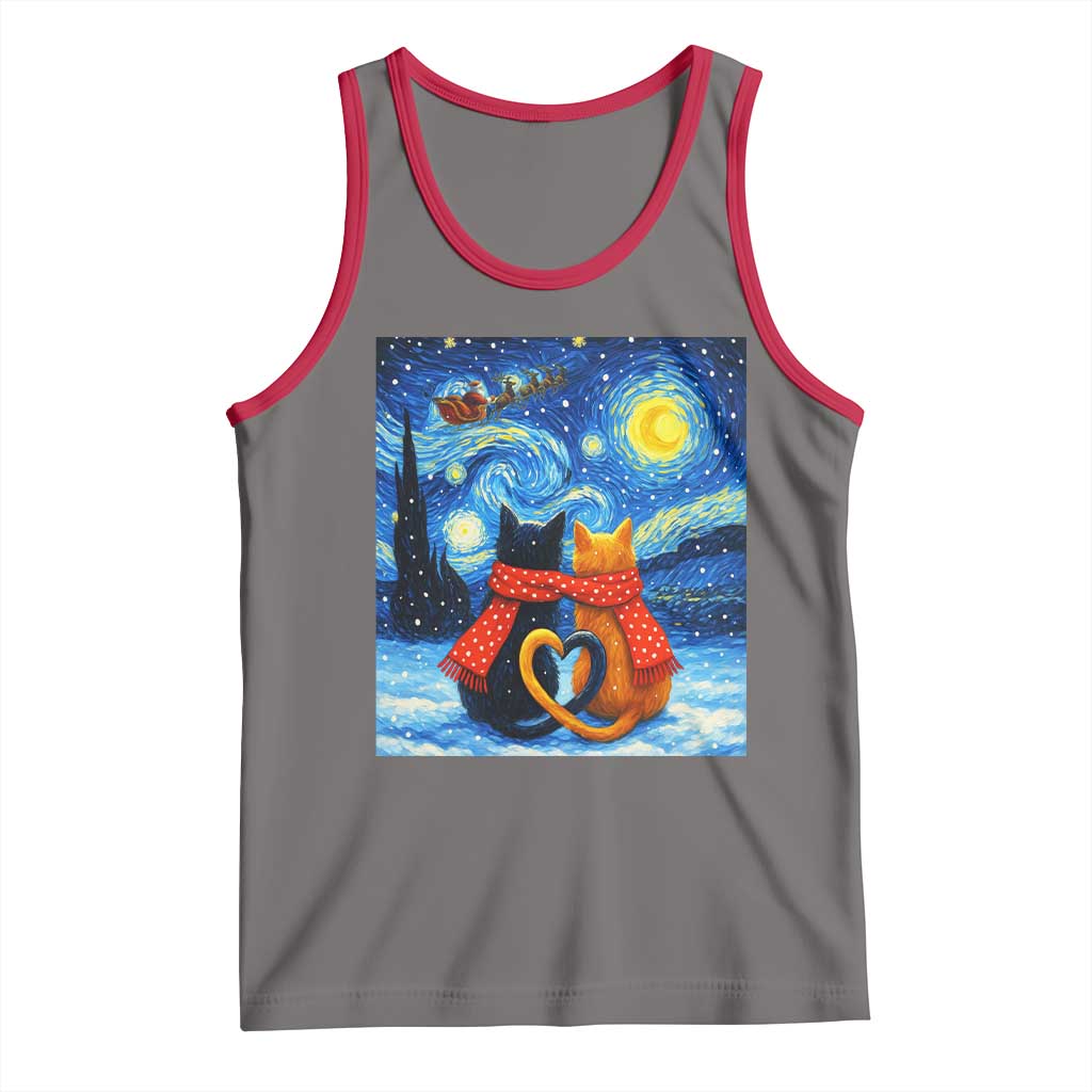 Funny Couples Christmas Tank Top Cats Lover Starry Night TS14 Deep Heather Red Print Your Wear