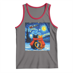 Funny Couples Christmas Tank Top Cats Lover Starry Night TS14 Deep Heather Red Print Your Wear