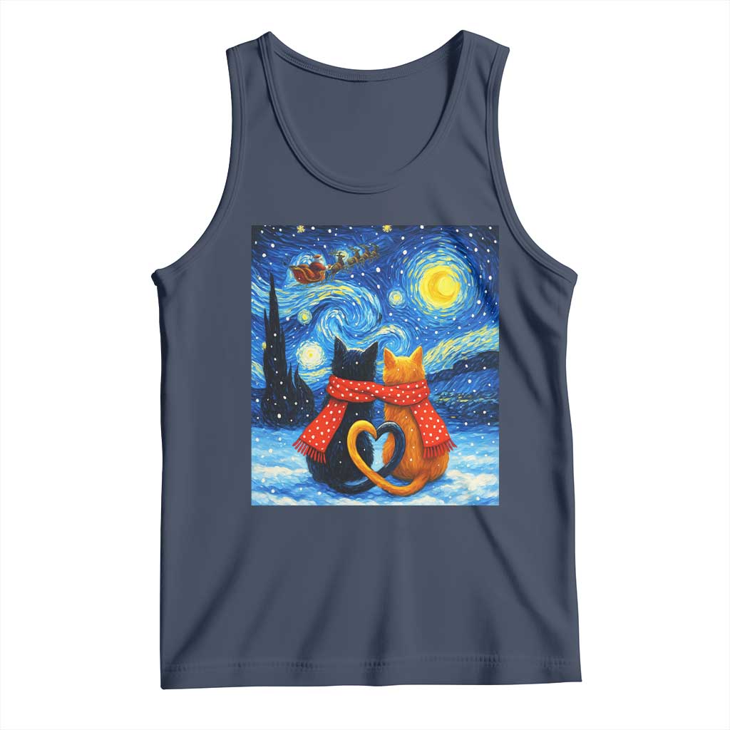 Funny Couples Christmas Tank Top Cats Lover Starry Night TS14 Navy Print Your Wear