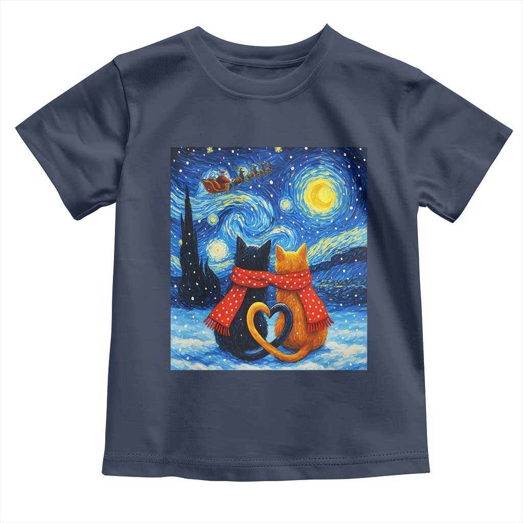 Funny Couples Christmas Toddler T Shirt Cats Lover Starry Night TS14 Navy Print Your Wear