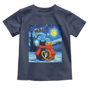 Funny Couples Christmas Toddler T Shirt Cats Lover Starry Night TS14 Navy Print Your Wear