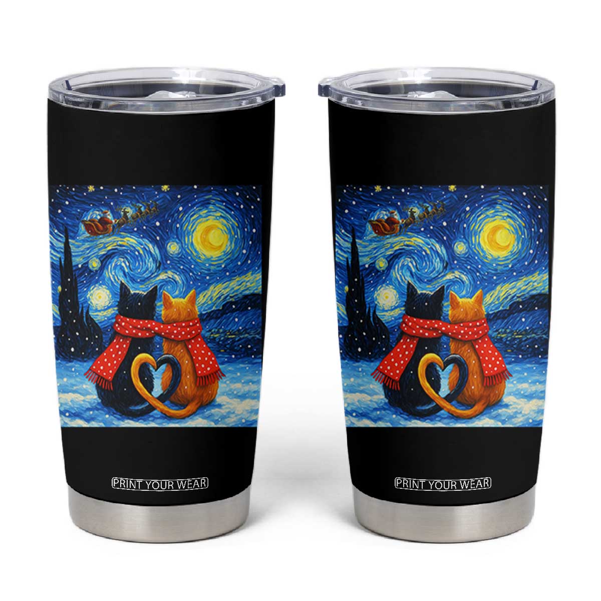 Funny Couples Christmas Tumbler Cup Cats Lover Starry Night TS14 Black Print Your Wear
