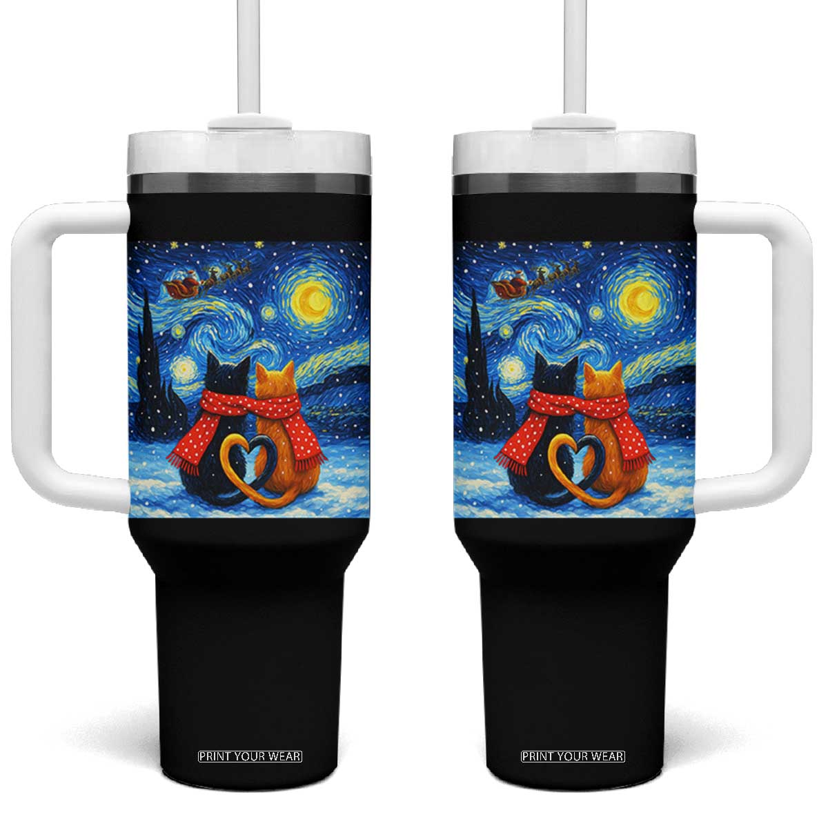 Funny Couples Christmas Tumbler With Handle Cats Lover Starry Night TS14 One Size: 40 oz Black Print Your Wear
