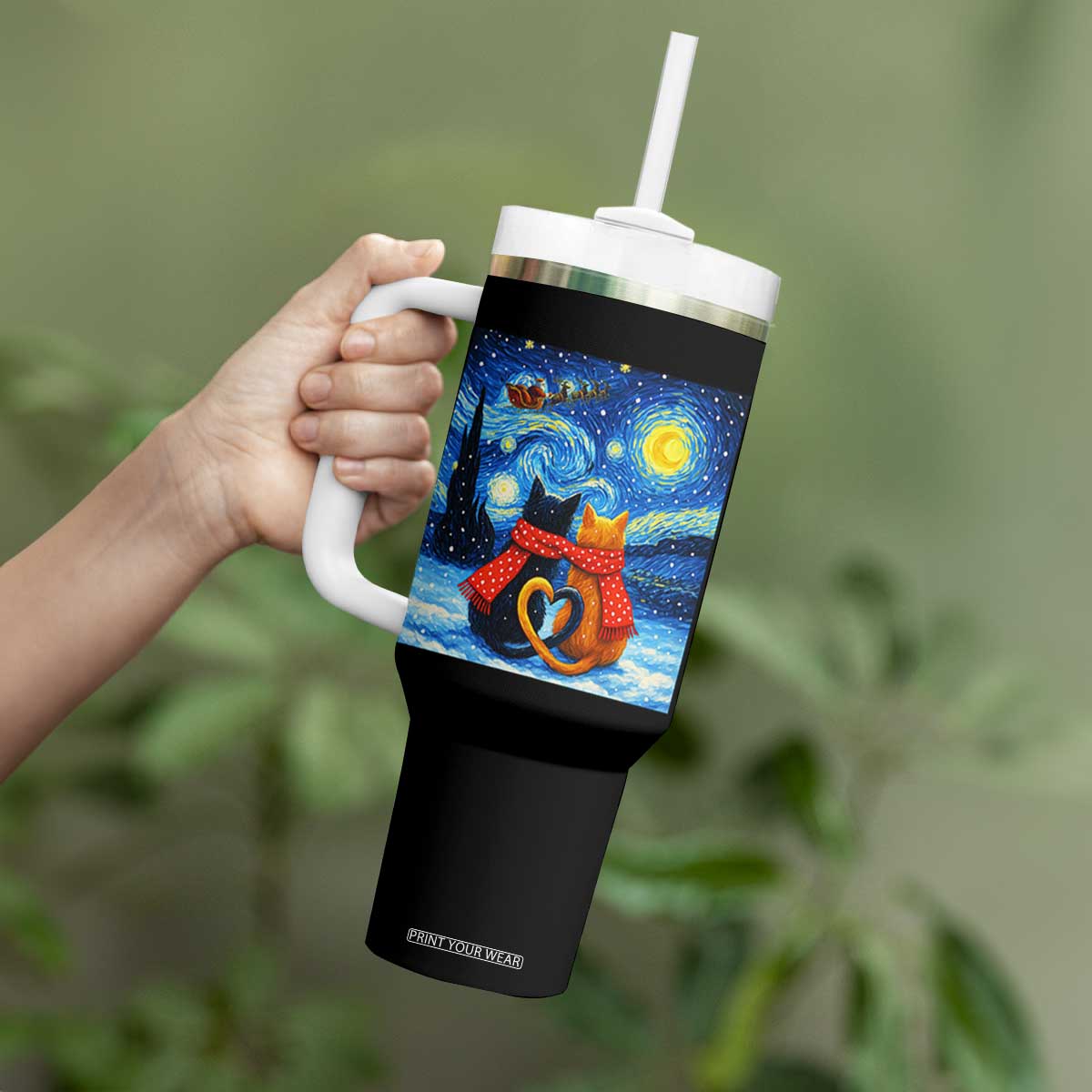 Funny Couples Christmas Tumbler With Handle Cats Lover Starry Night TS14 Print Your Wear