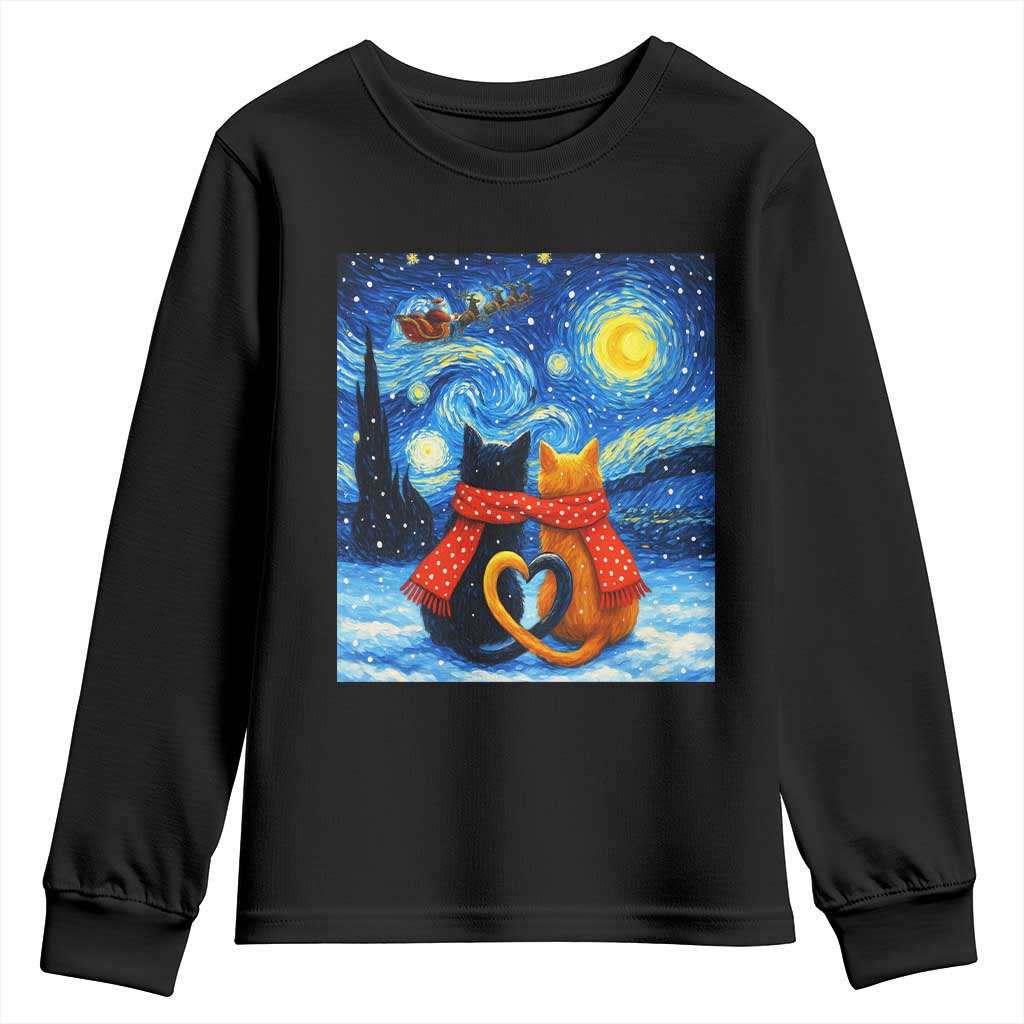 Funny Couples Christmas Youth Sweatshirt Cats Lover Starry Night TS14 Black Print Your Wear