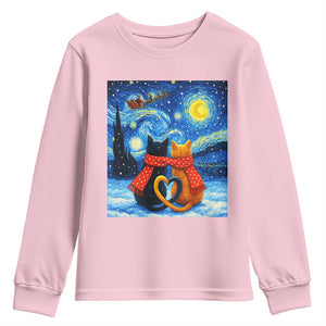 Funny Couples Christmas Youth Sweatshirt Cats Lover Starry Night TS14 Light Pink Print Your Wear