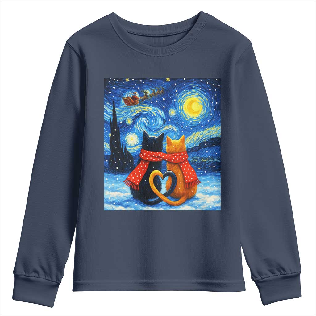 Funny Couples Christmas Youth Sweatshirt Cats Lover Starry Night TS14 Navy Print Your Wear
