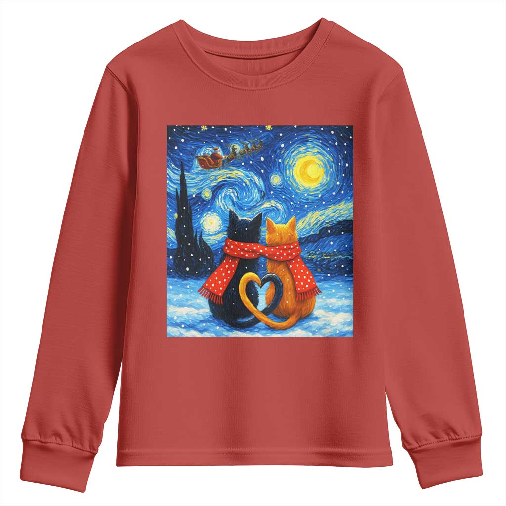 Funny Couples Christmas Youth Sweatshirt Cats Lover Starry Night TS14 Red Print Your Wear