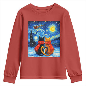 Funny Couples Christmas Youth Sweatshirt Cats Lover Starry Night TS14 Red Print Your Wear