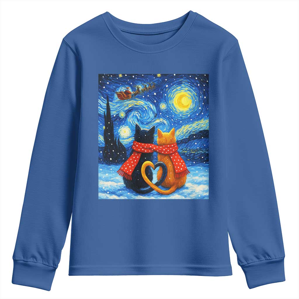 Funny Couples Christmas Youth Sweatshirt Cats Lover Starry Night TS14 Royal Blue Print Your Wear